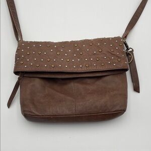 FRYE AND CO. Brown Leather Crossbody with Stud Accents